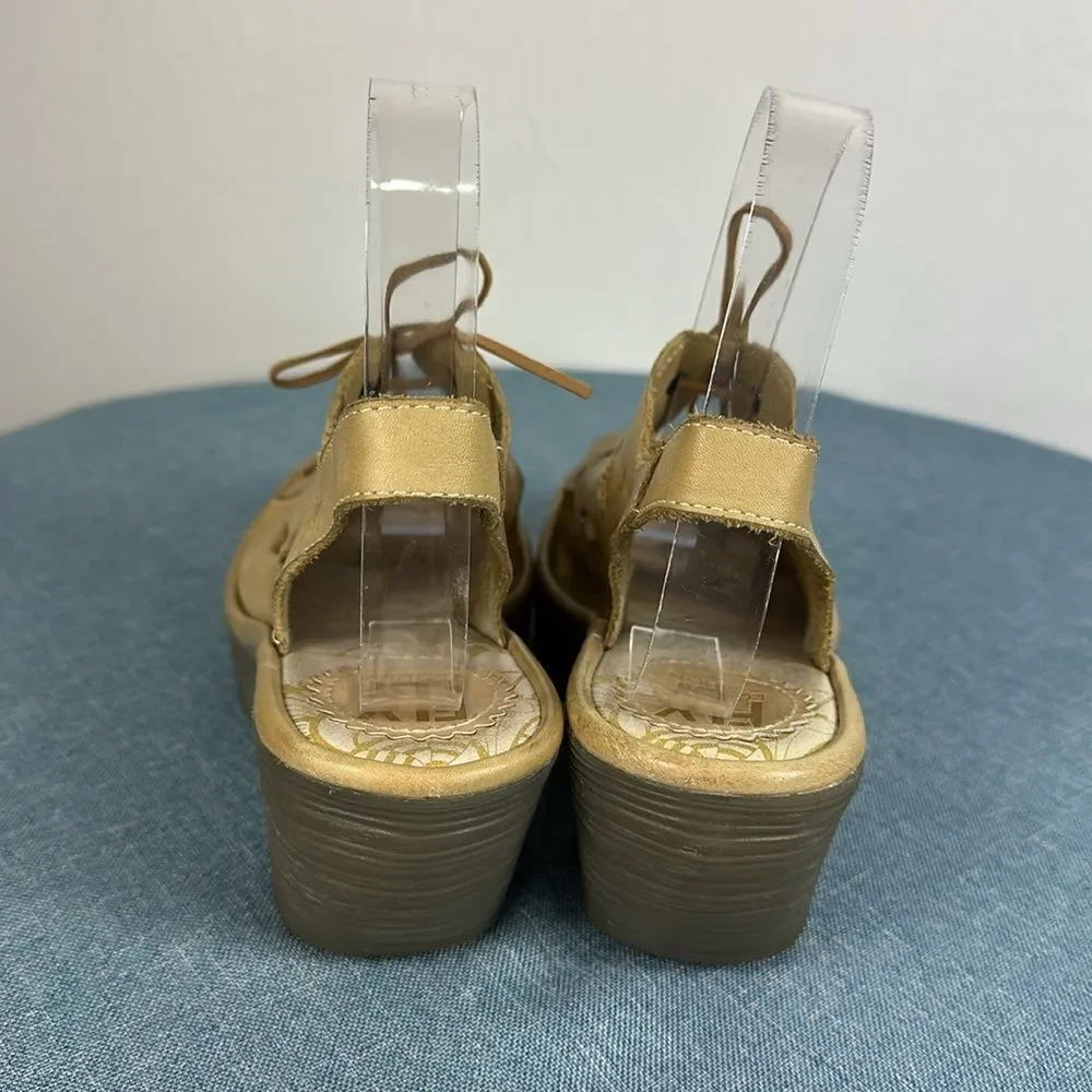 Fly London Women's Yend Slingback Wedge Sandal In Beige Size 6.5/7